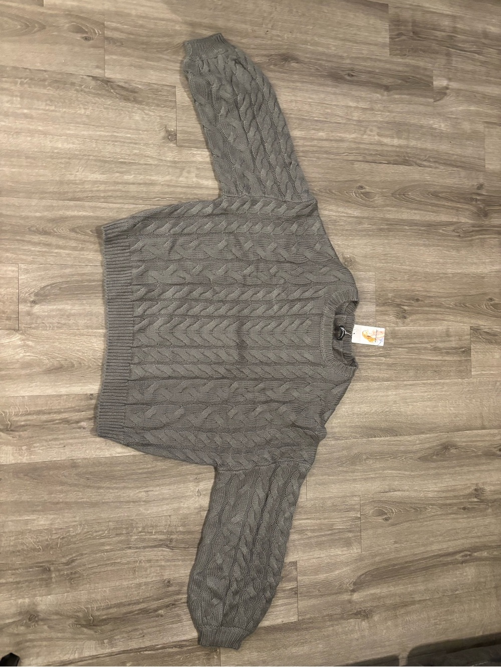 Gray Cable Knit Crewneck Sweater - womens